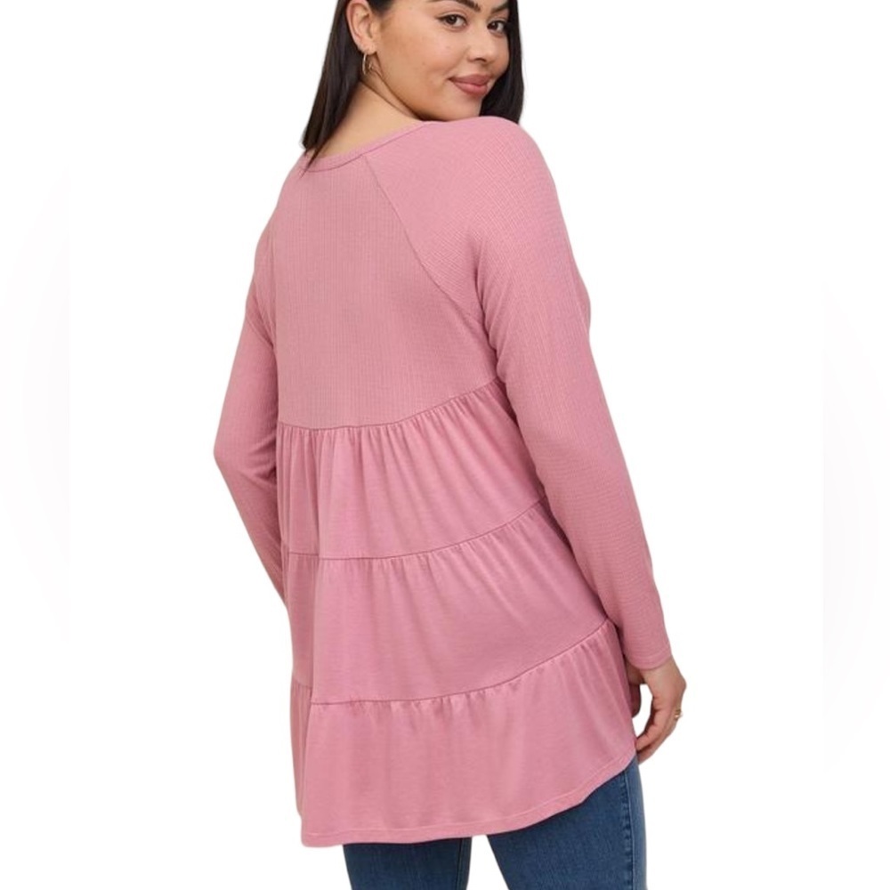 Torrid | Texture Jersey Tiered Back Top in a Dusty Rose Pink Womens Size 1X Plus - Picture 3 of 17